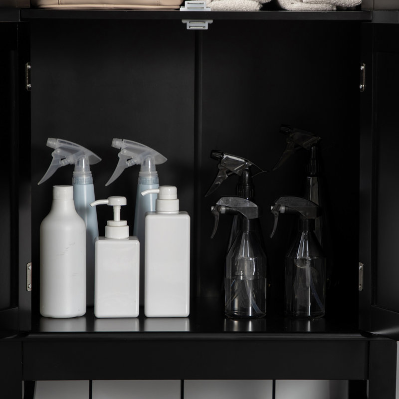 Armoire de salle de bain, 2 espaces de rangement avec porte en verre trempé, tablettes réglables, tiroir 2 portes noir pour le salon