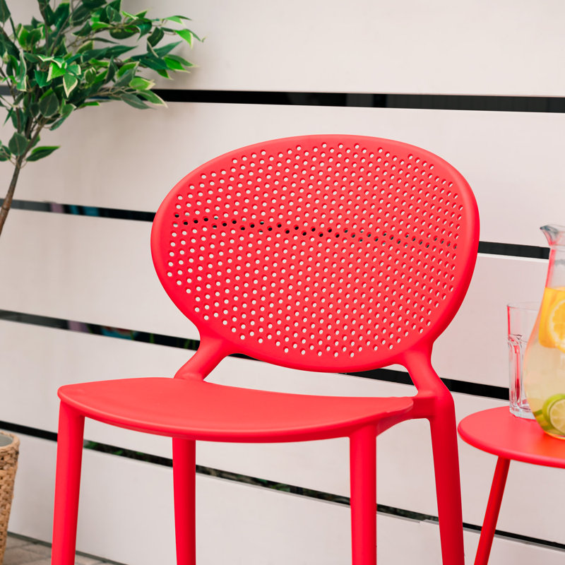 Suze Stackable Outdoor Patio Dining Side Chair, Red