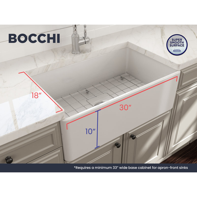 Évier de cuisine de ferme 30 po avec accessoires L 30 po x l 18 po, Blanc lustré
