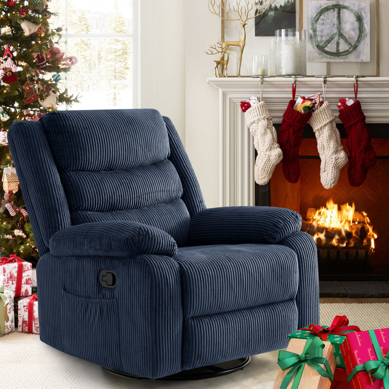 360° swivel Rocker Oversized Recliner Chair Nursery, Navy Blue