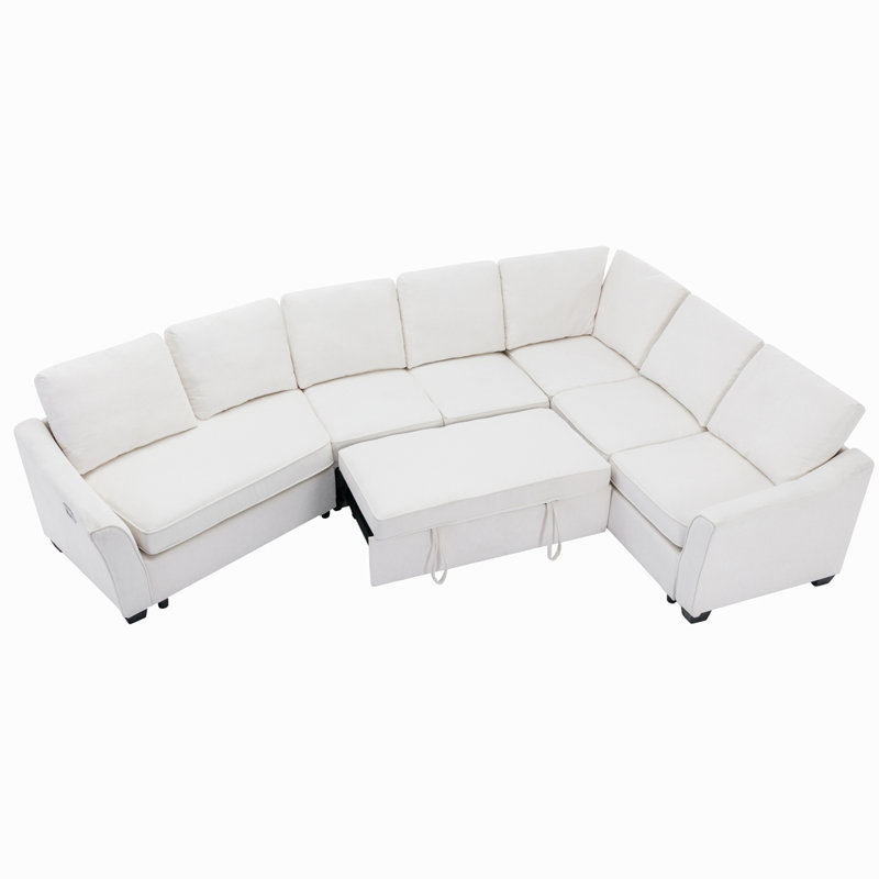 Sectional Sleeper Sofa with Pull-Out Bed Modern L-Shape Couch Bed, Upholstered Sofa