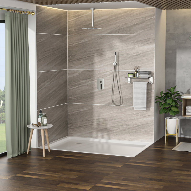 Système de douche en nickel brossé - Tête de plafond double à fixation au plafond de 12 pouces avec pluie et douchette, pour une expérience apaisante Boyau carré de 59 po de portée prolongée