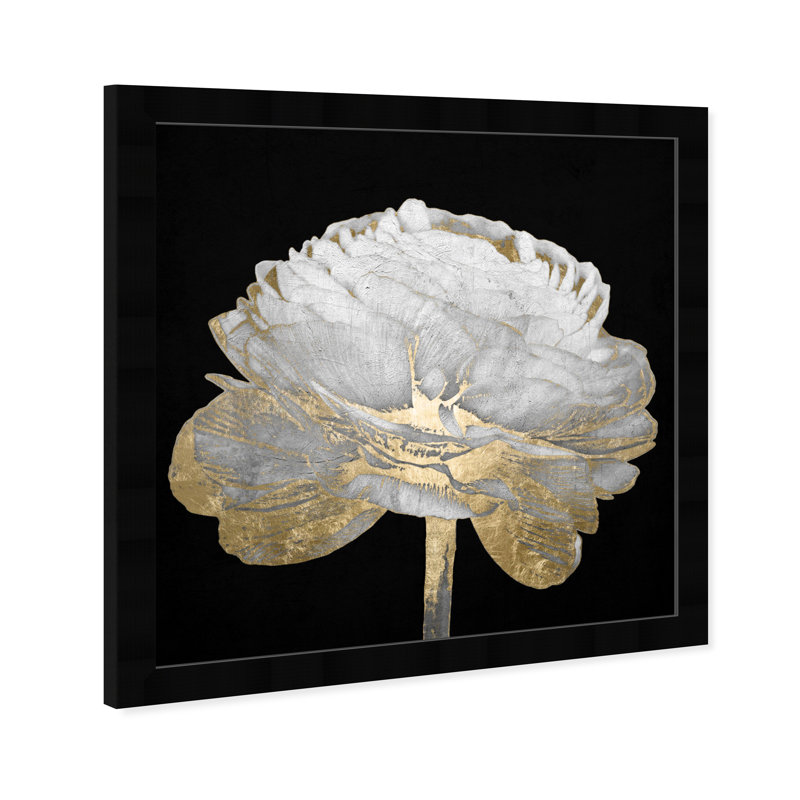 Or et lumière florale II - Peinture encadrée sur papier, H 32 po x l 32 po, Cadre noir