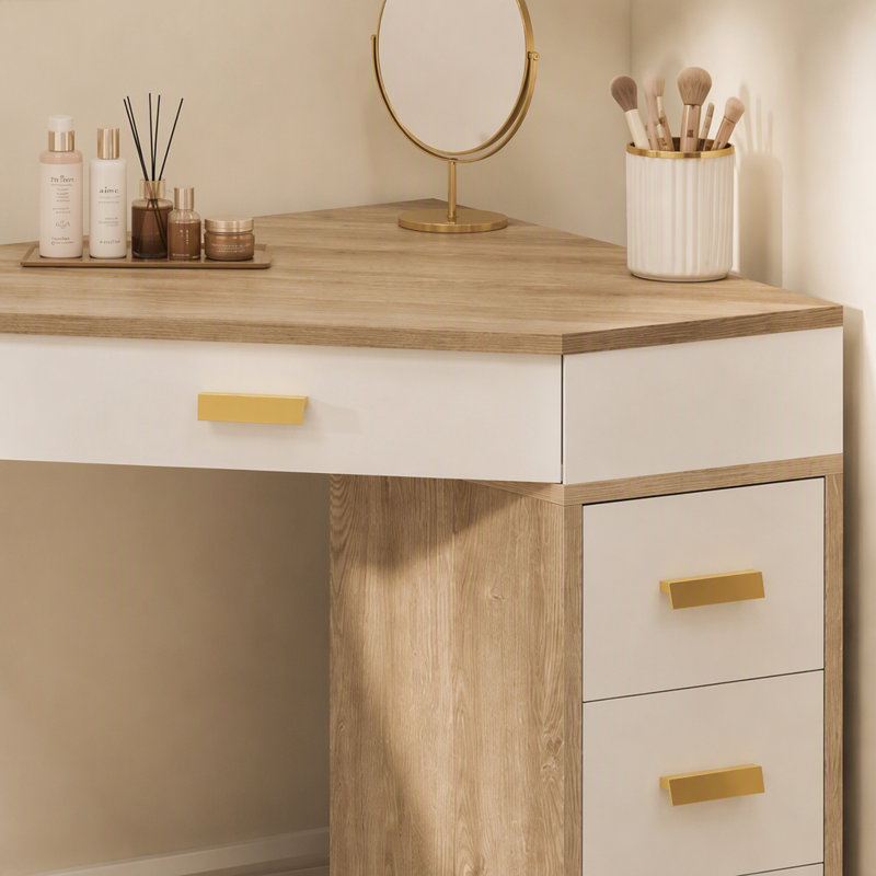 Bureau de coin en coin, bureau d'ordinateur avec 3 tiroirs de maquillage