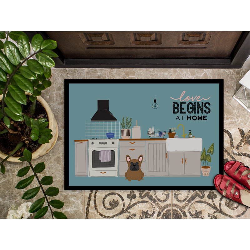 Tapis d'entrée antidérapant Guerriero, Bouledogue français brun, L 18 po x L 27 po