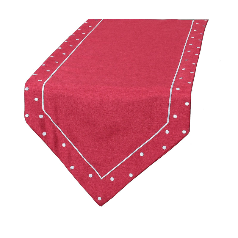 Breen Embroidered Easy Care Table Runner, Red