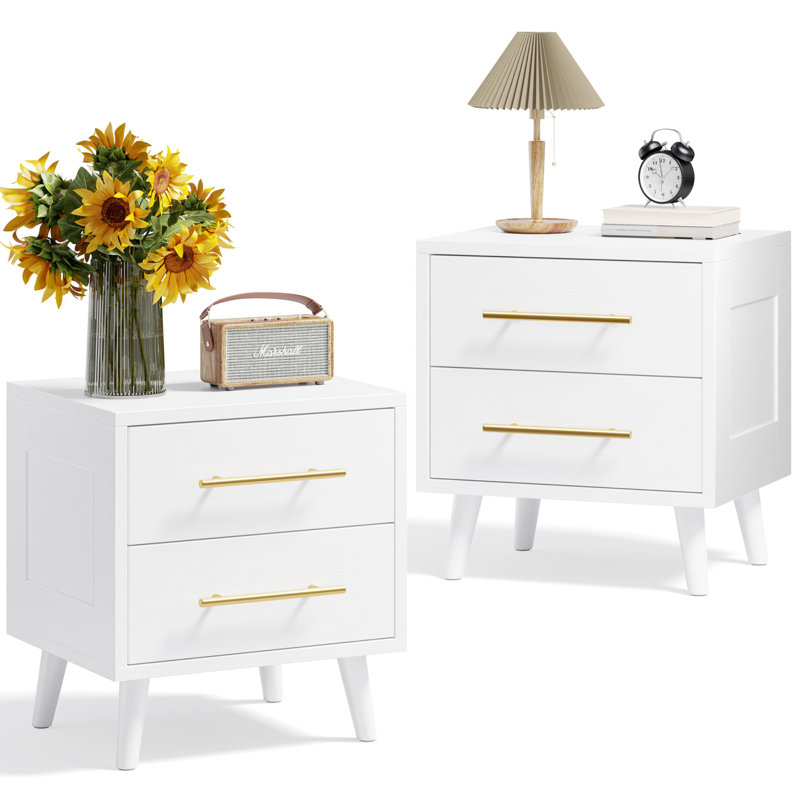 Kinlen 18.2'' W 2 -Drawer Nightstand with non-slip rubber pads, (Set of 2）, White