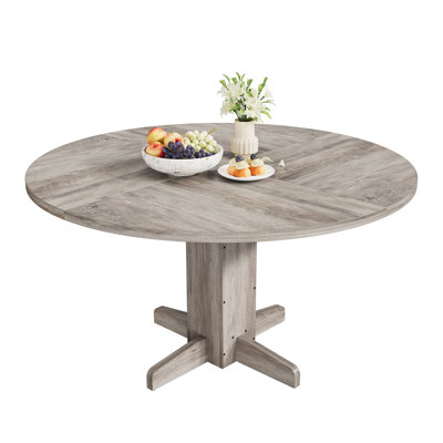 Round Dining Table for 4-6 People, 47" Wood Kitchen Table with Sturdy Pedestal Base, Farmhouse Dinner Tables for Dining Room, Kitchen, Living Room, Grey