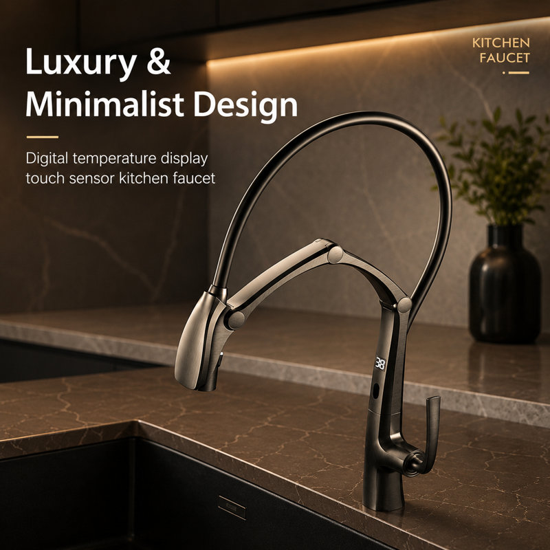 Smart Living&Technology Pull Down Kitchen Faucet, Brushed Gold