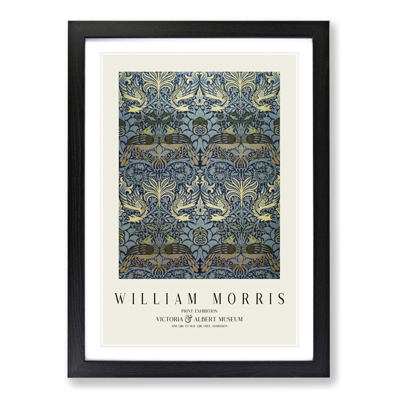Peacock and Dragon by William Morris - Picture Frame Painting, 36cm H x 27cm W x 2cm D, Black
