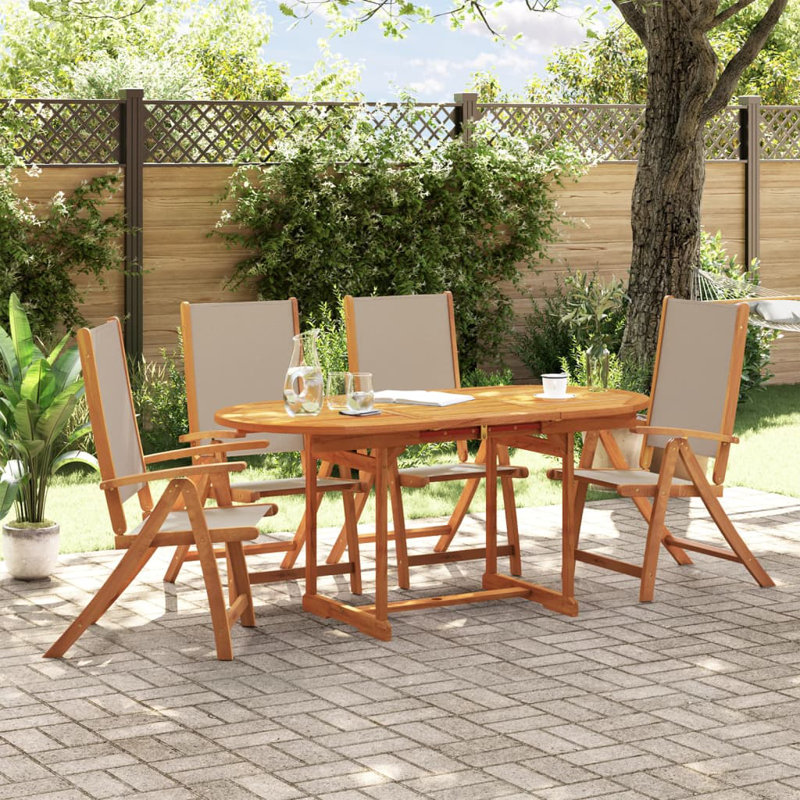 4 - Person Wood Patio Dining Set with Oval Table , Cushions Included, in Grey