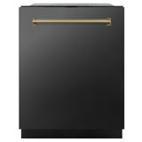 ZLINE Autograph Edition 24 in. Monument Series Top Touch Control Tall Tub Dishwasher in Black Stainless Steel W/ Champagne Bronze Handle, 45dBa (DWMTZ-BS-24-CB)