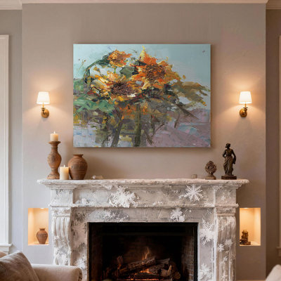 Moberly Wall Art, Soft Tone Floral Landscape Oil Painting Print with Pine Frame, Framed Botanical Canvas Decor for Bedroom Living Room