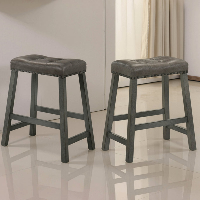 Rustic Backless Counter Stool Set Of 2 – 25 Inch Wooden Farmhouse Barstool, Distressed Finish & Sturdy Frame – Space-Saving Counter-Height Seating For Kitchen & Bar