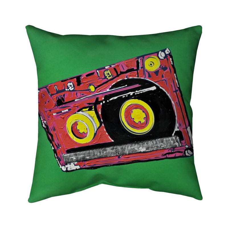 Tape player - 20"x20" Throw pillow - Poly twill - Print on demand, Green/Red