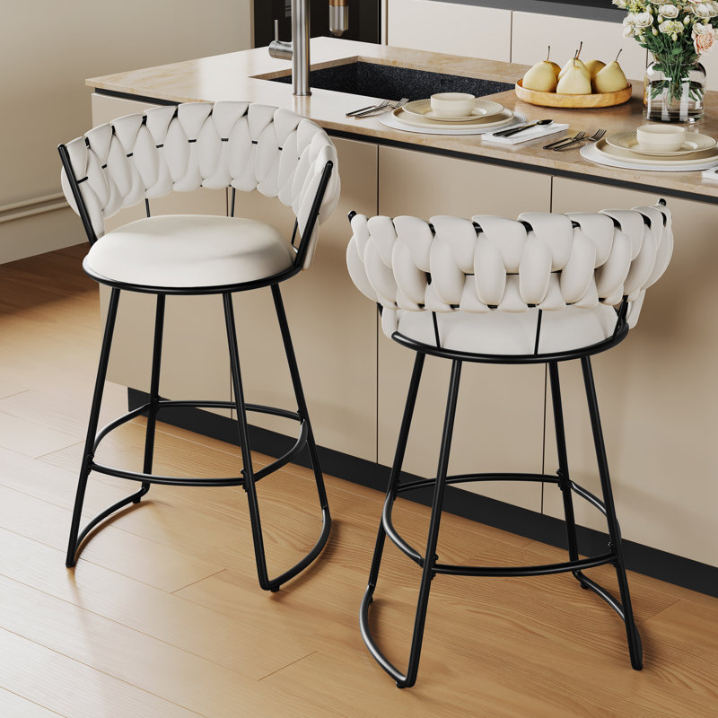 Upholstered Counter Stool With Metal Frame, Beige, Counter Stool (24" Seat Height)