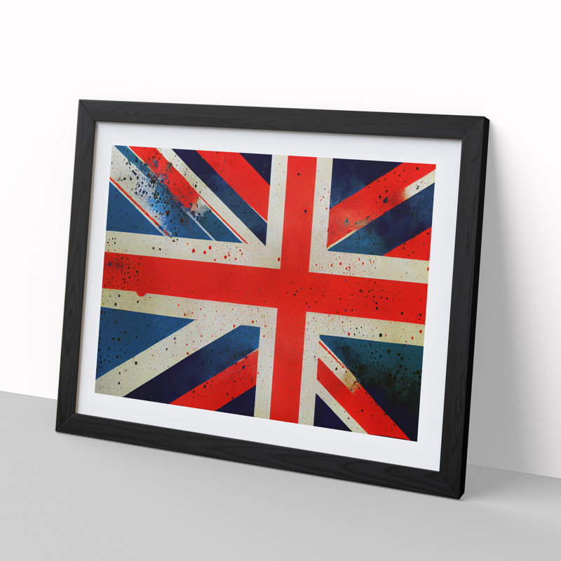 XH1022-9438X Union Jack Flag Graffiti Vol.1 - Single Picture Frame Print, Black, 25cm H x 34cm W x 2cm D