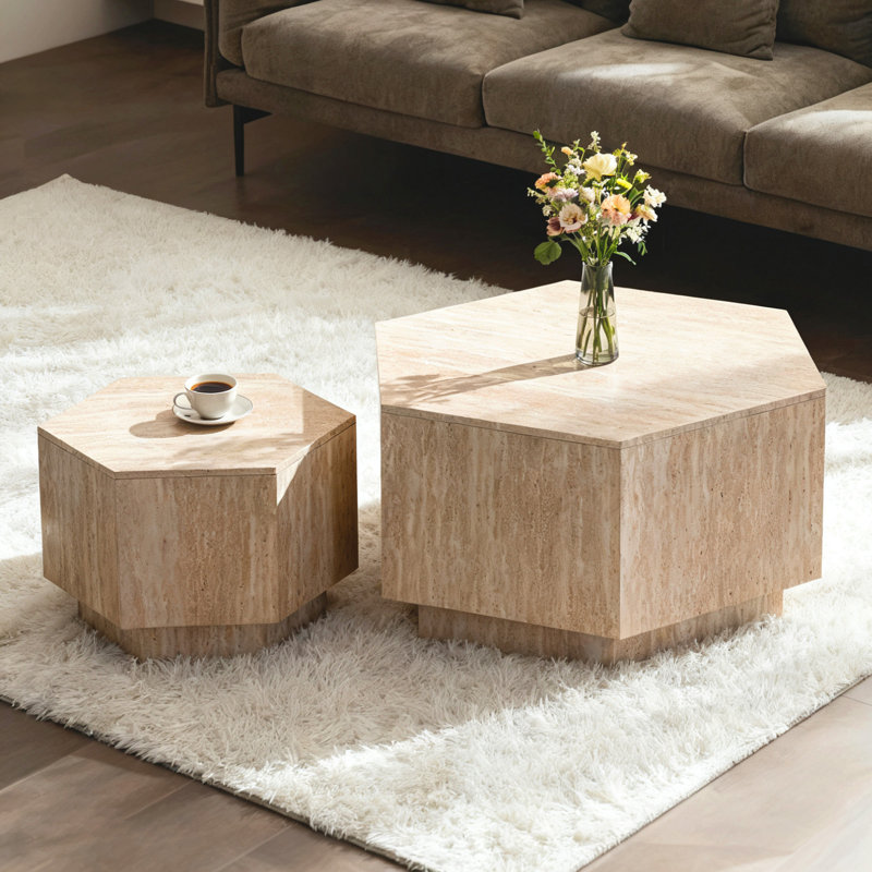 Table basse avec rangement, table centrale hexagonale moderne pour le salon, chambre à coucher, ensemble de deux pièces