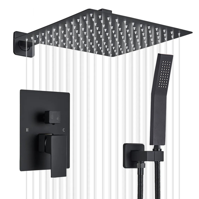 Système de douche complet avec valve brute, Noir mat