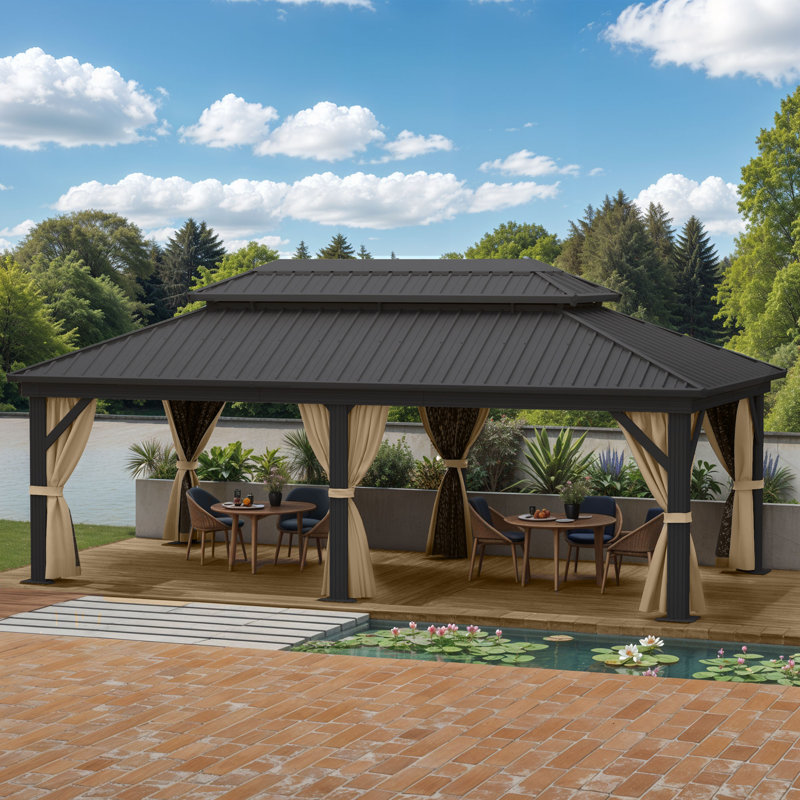 Auvent de toit en aluminium galvanisé double toit rigide 12 x 18 pi, H 116 po x l 216 po x P 144 po