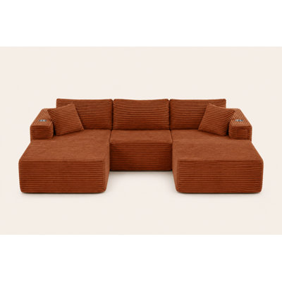 108" Left Hand Facing Corner Sectional With Chaise And Ottoman Corduroy Upholstered Boneless Compression L-Shaped Sofa