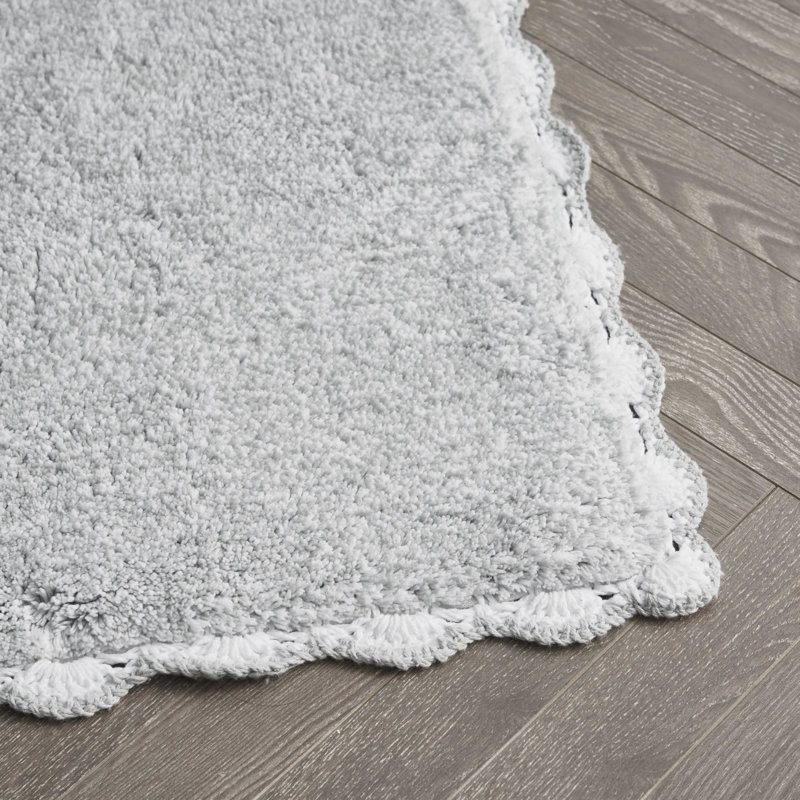 Laura Ashley Heathered Crochet Border Bath Rug 1-Piece, Single - 24" L x 17" W, Gray