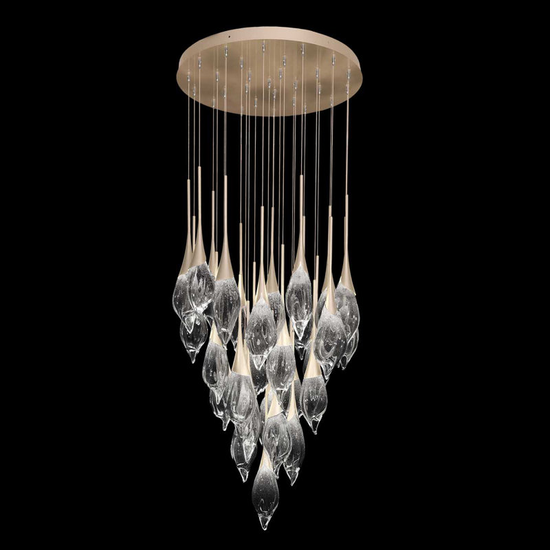 Luminaire suspendu rond l 32,75 po Mayu, Champagne