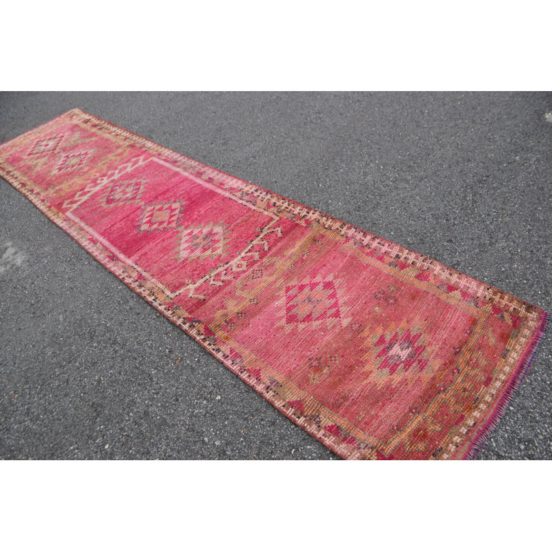 Tapis turc vintage rose Herki pour la cuisine ou le couloir - Design organique et antique