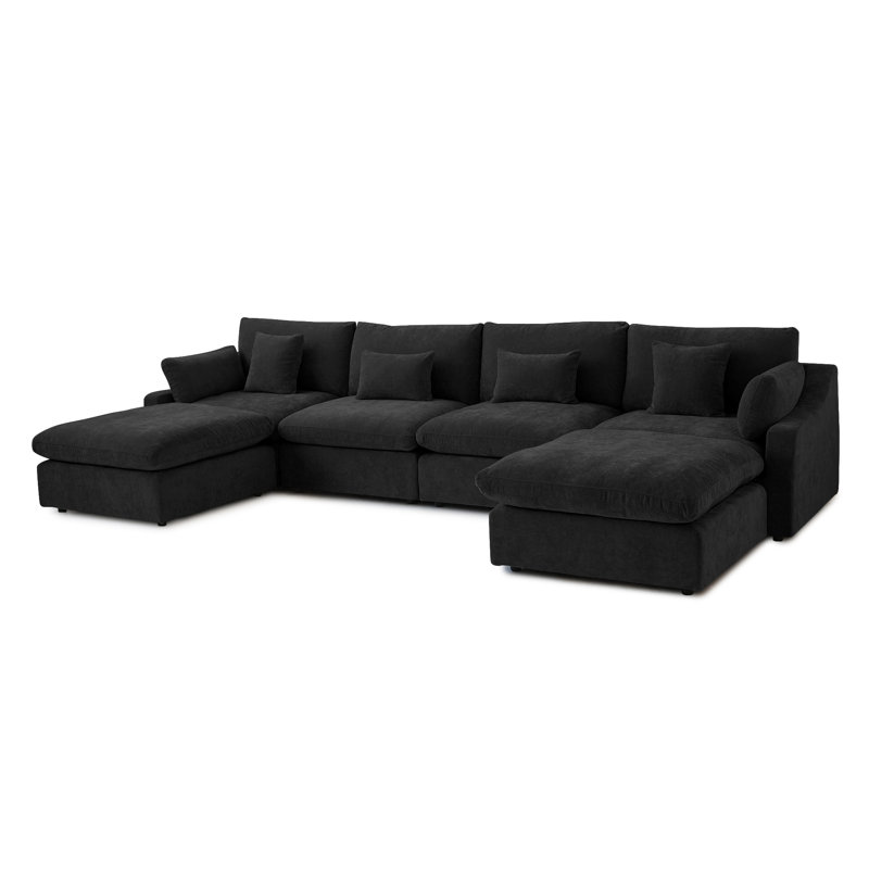 Kyna 6 - Piece Slipcovered Sectional, Dark Charcoal Linen Blend