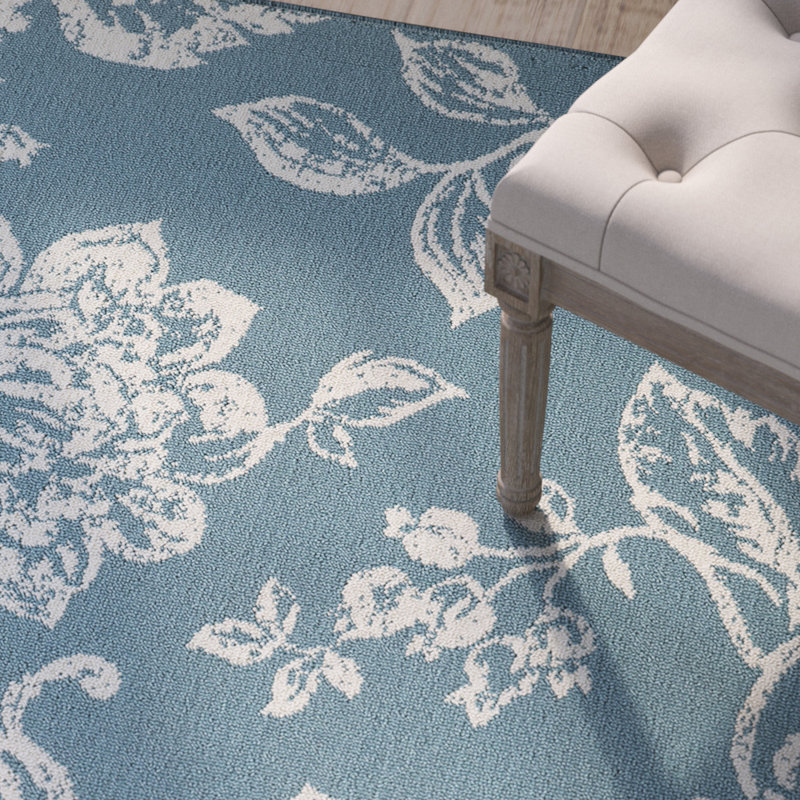 Tapis intérieur/extérieur bleu/ivoire Kofi, Rectangle 1 pi 8 po x 3 pi 7 po