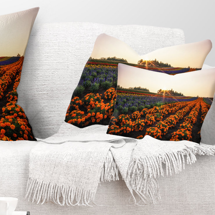 Magnifique ferme à fleurs japonaise - Coussin décoratif à imprimé floral, 12 po x 20 po, Rectangulaire