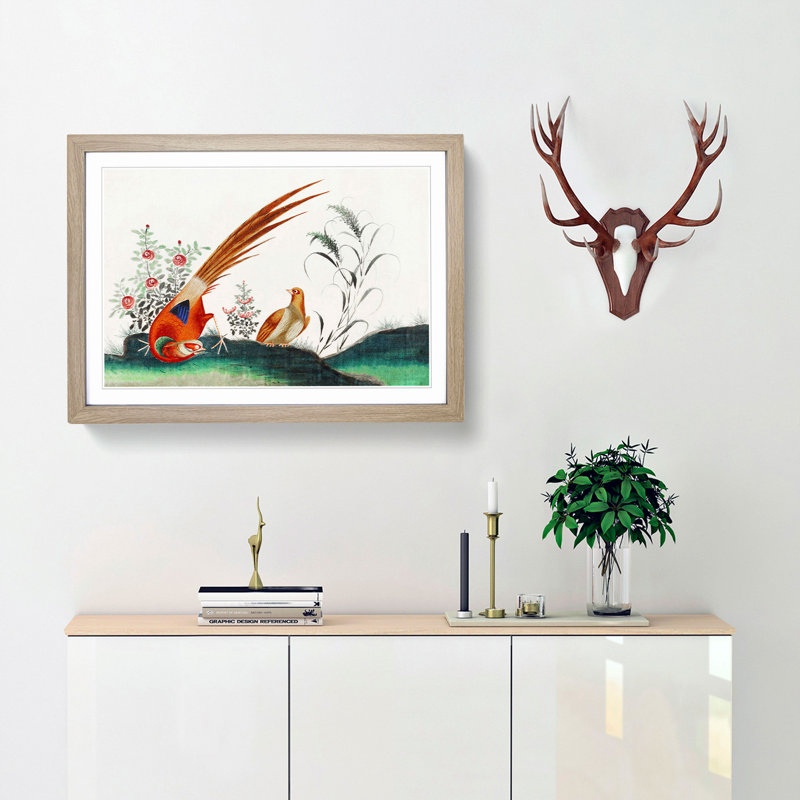 The Two Pheasants - Picture Frame Painting Print, 36cm H x 48cm W x 2cm D, Oak Framed