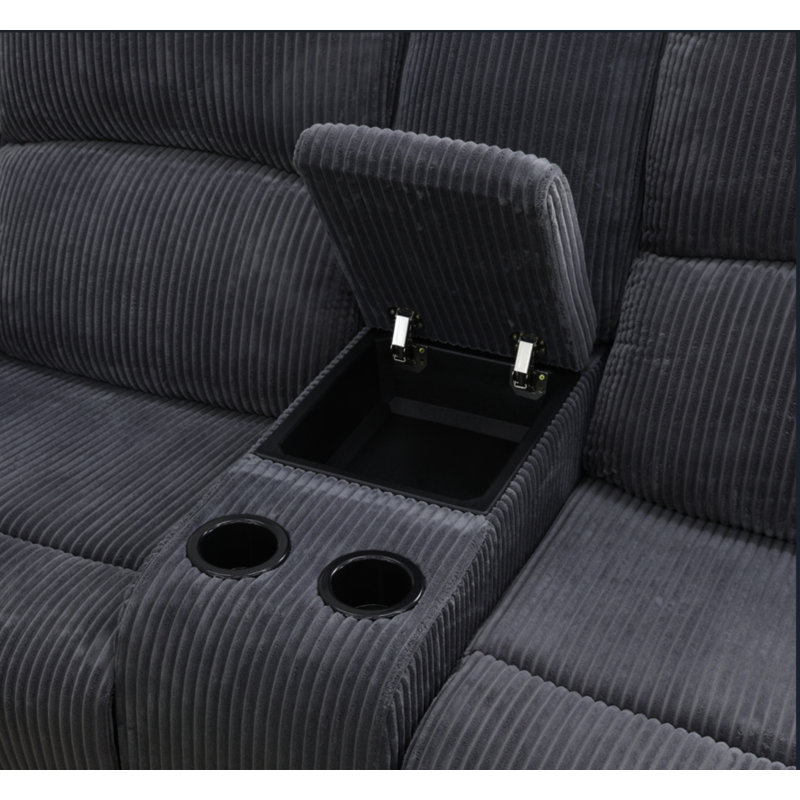 Ensemble de canapé modulaire inclinable en tissu 3 pièces, Tissu gris, H 40 po x l 175 po x P 38 po