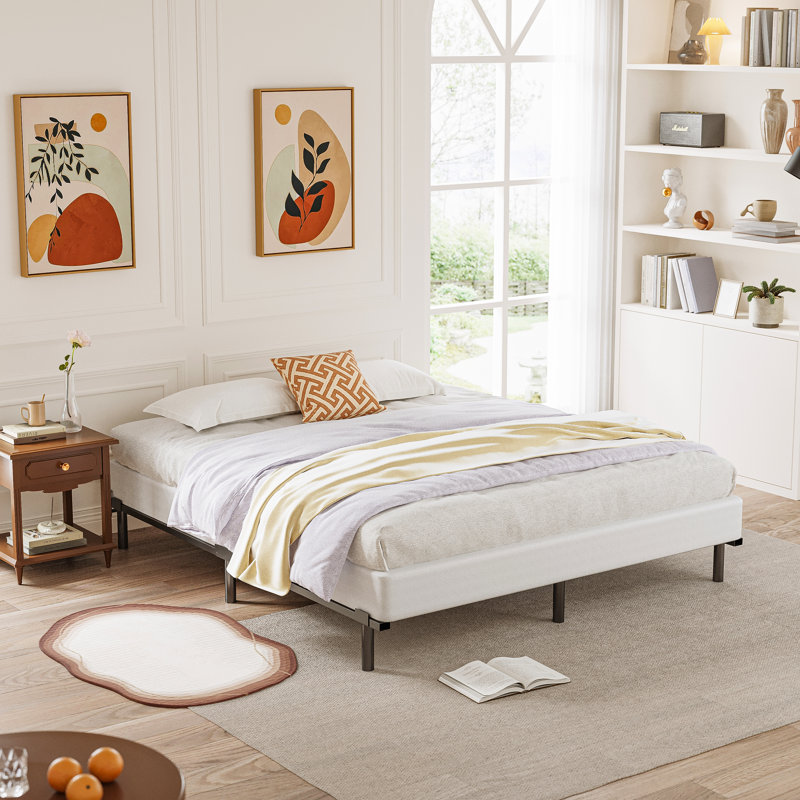 Ndayisenga Metal Box Spring, Basics Mattress Foundation, Heavy Duty Steel Slat Bed Frame, Easy Assembly, Queen
