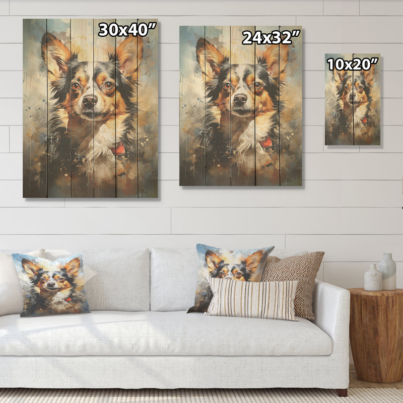 Chihuahua charisme I - art mural en bois de chien sur bois de pin naturel, H 32 po x l 24 po