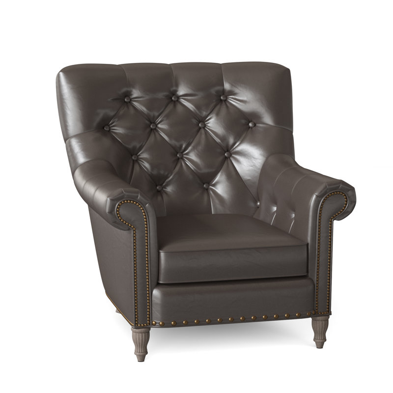 Kirby Leather Club Chair, #9 & #54 French Natural, Outsider Raven Genuine Leather, Stone