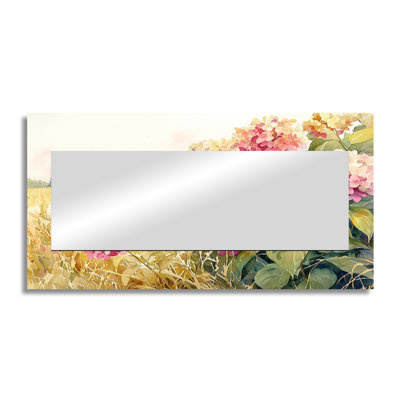 Countryside Hydrangeas In The Cornfield - Floral Wall Mirror Art - Printed On Metal