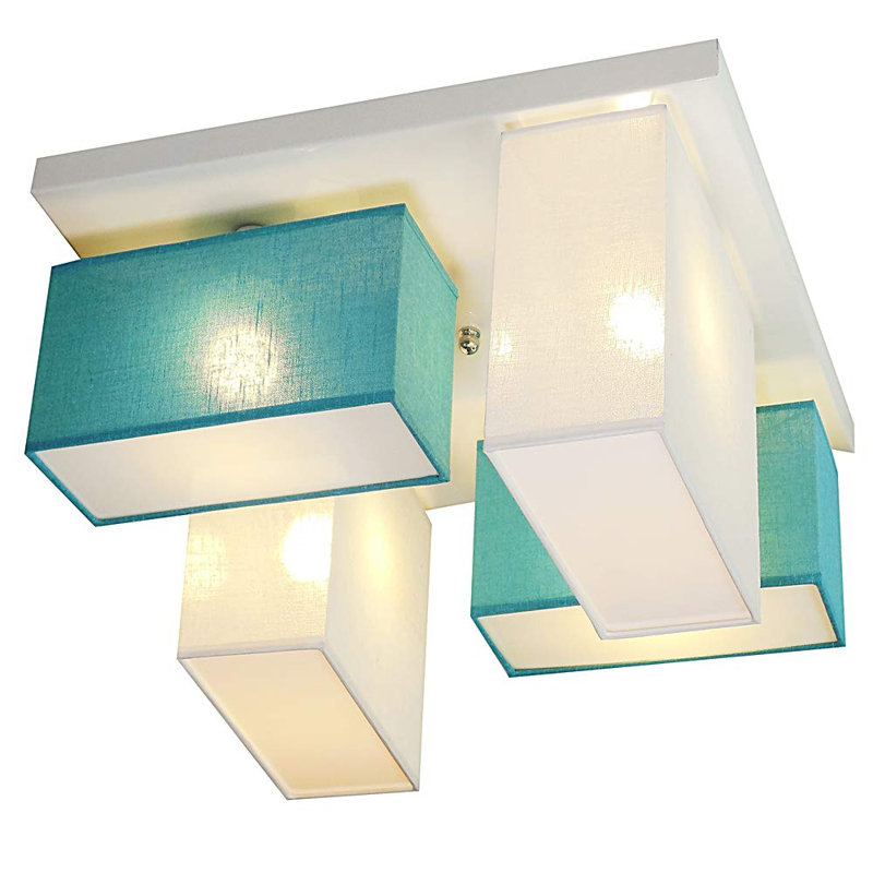 Eris Fabric Semi Flush Mount, White/Turquoise