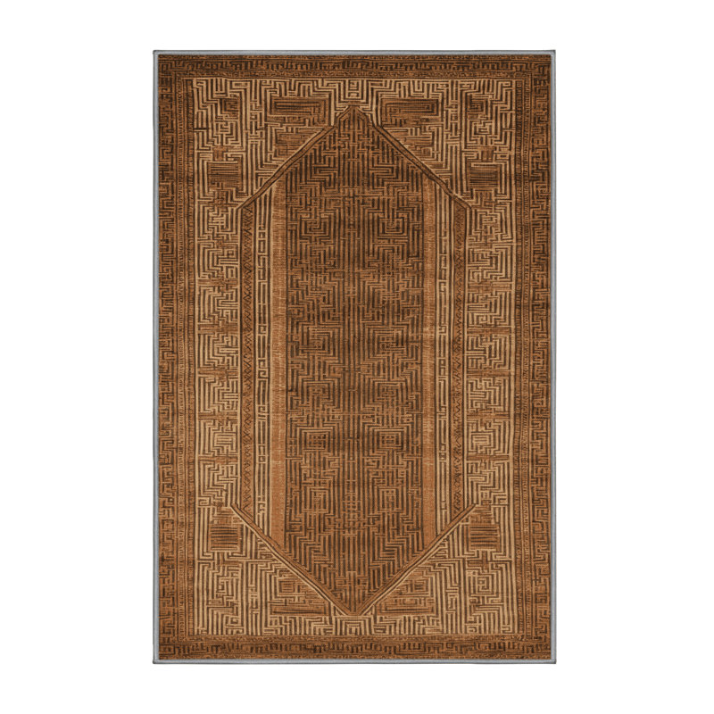 Tapis art déco brun lavable à la machine, Rectangulaire 2 pi x 3 pi