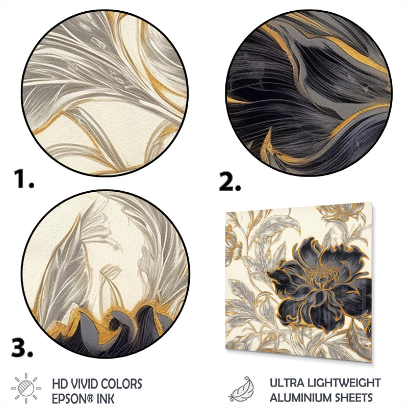 Blue Gold Peony Symphony II sur impression métallique, H 23 po x l 23 po x P 1 po