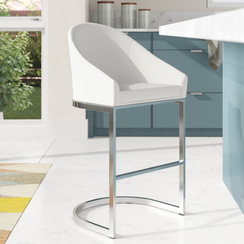 Elegant White 26-Inch Counter Stool with Built-In Footrest, White