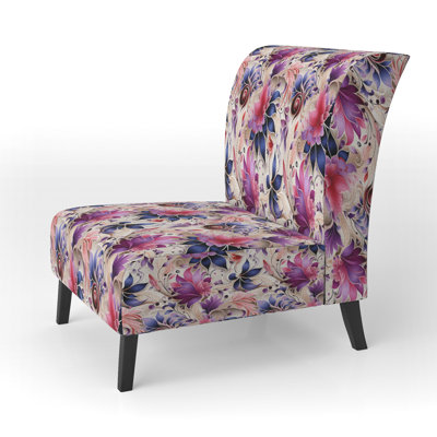 Fauteuil de chambre rembourré rose et mauve à motif cachemire roses et mauves