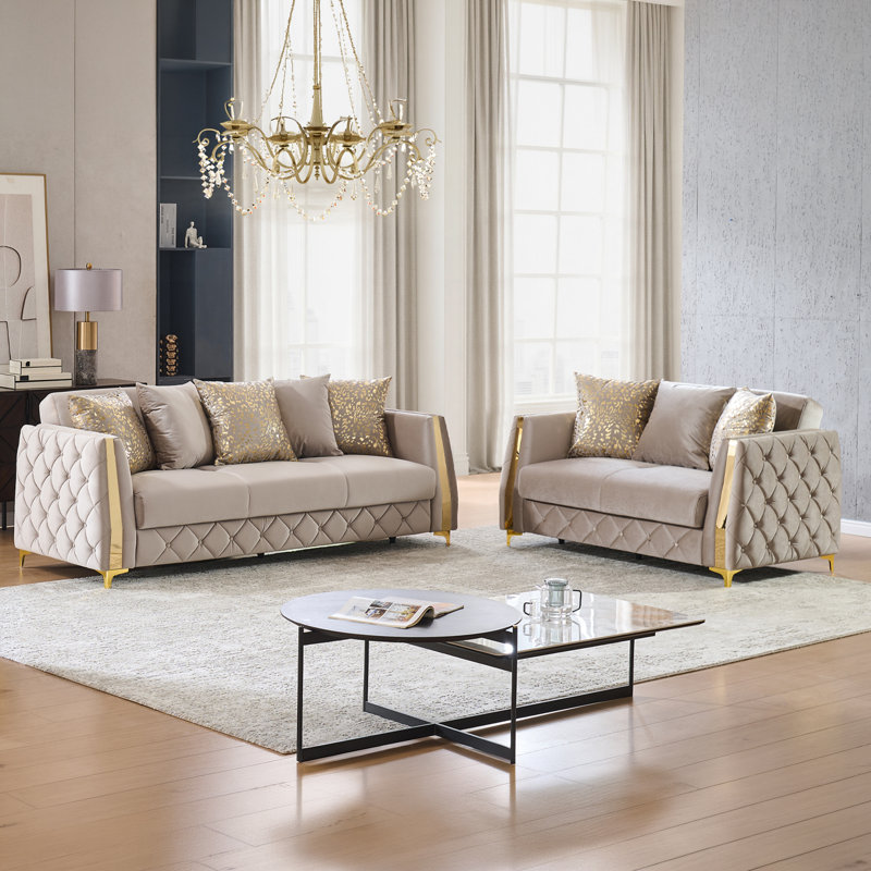 Ensemble de salon Keivin, Taupe, 2 pièces: causeuse, canapé