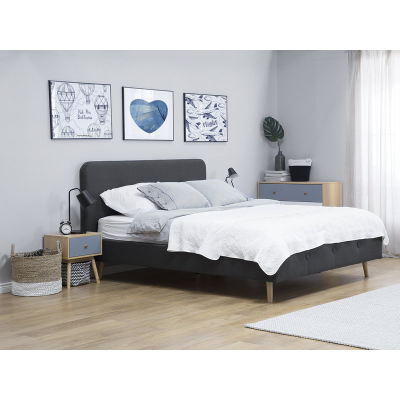 Upholstered Bed, 140 x 200cm, Grey/Brown/Blue