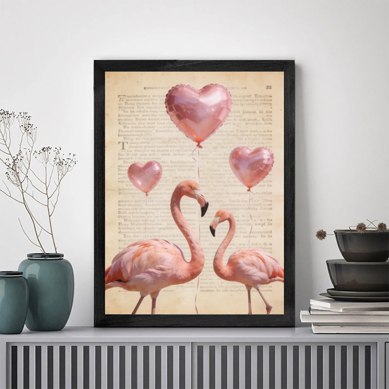 «Black Flamingo Vintage in love», impression murale, impression sur toile, thème de la Saint-Valentin, H 37 po x l 25 po