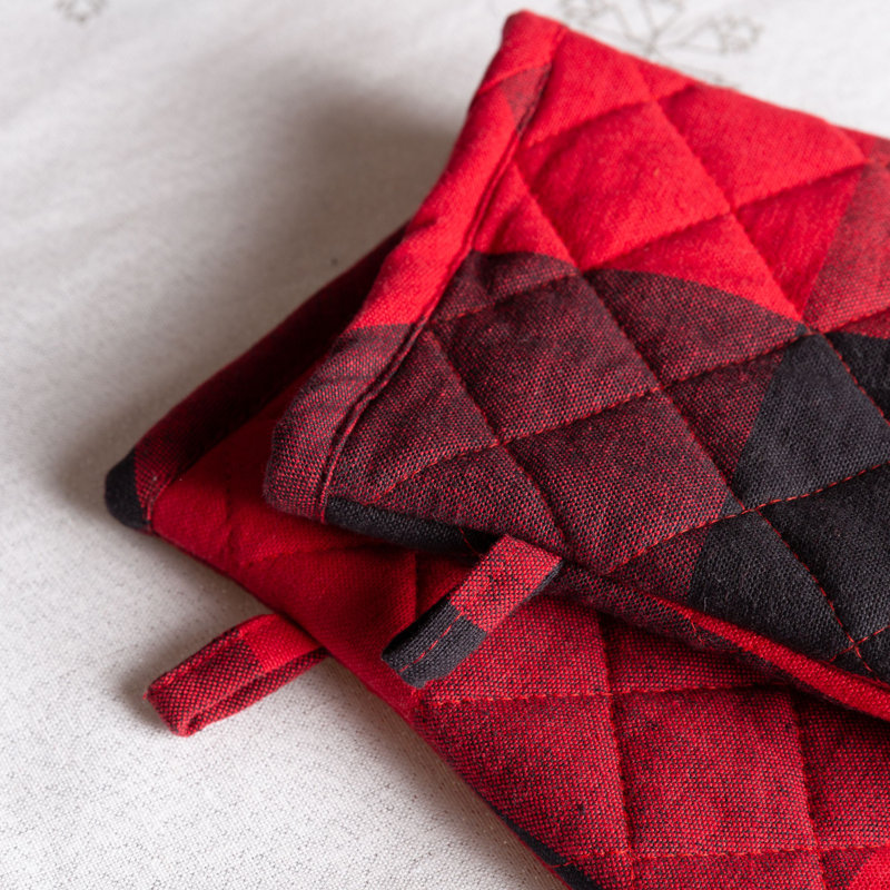 FabStyles Checkered Cotton Oven Mitt Set