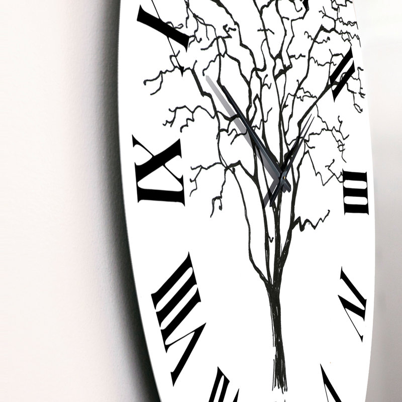 Black and White Graphics Trees - Traditional Wall Clock, Large