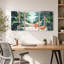 Hamac tropical avec feuilles de palmier et vue sur l'océan, ensemble de 3 toiles-131253278