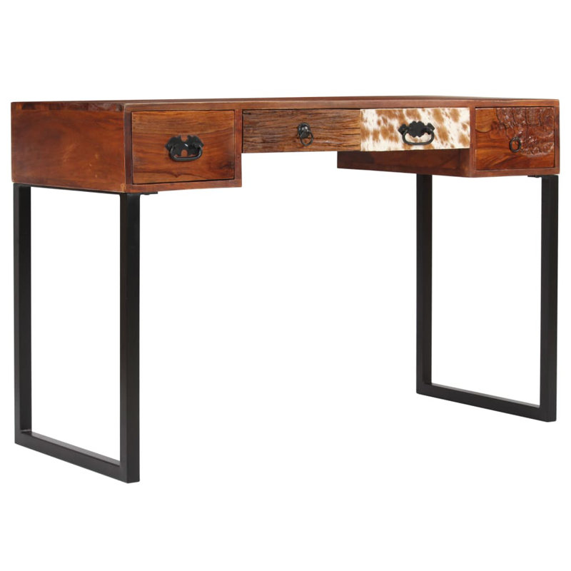 vidaXL Desk Brown Solid Acacia Wood Standard Desk Rectangular, Dark Brown