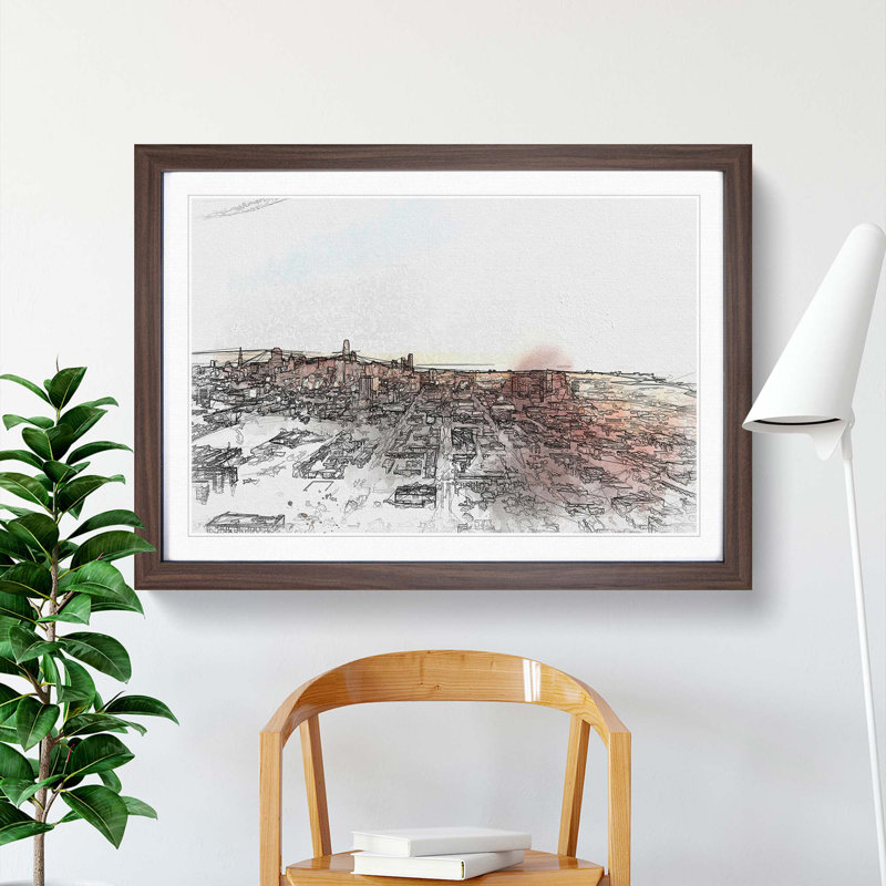 San Francisco California Skyline in Abstract - Picture Frame Graphic Art Print, 40cm H x 60cm W x 2cm D, Walnut